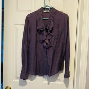 Coldwater Creek Purple Ruffled Long Sleeve Blouse